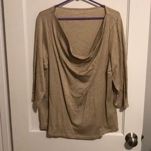 INC sparkly gold drape neck top